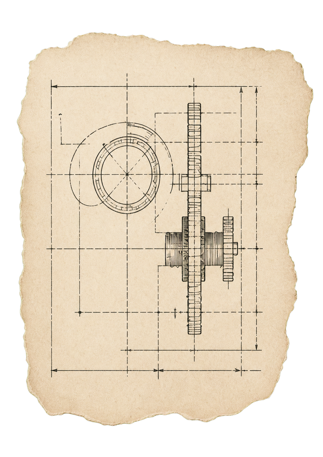 Antique gear-system blueprint